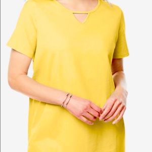 Woman Within Plus Size 2X 4X 26/28 Yellow Perfect Short-Sleeve Keyhole Tee